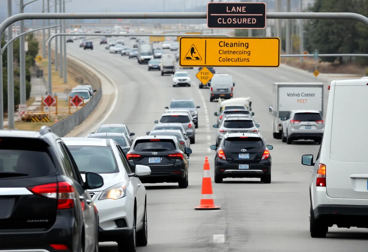 Traffic congestion on Interstate 15 due to sludge spill cleanup in San Diego.