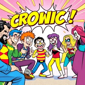 Illustration of a comic crossover event at San Diego Comic-Con