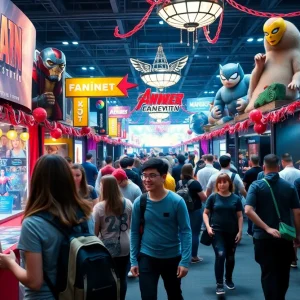 Attendees enjoying an immersive experience at Comic-Con with various fandom themes.