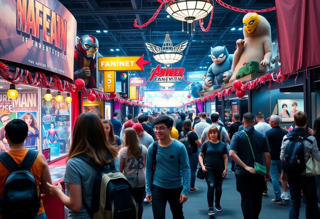 Attendees enjoying an immersive experience at Comic-Con with various fandom themes.