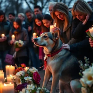 People gathered in a vigil for a dog that was a victim of animal cruelty.