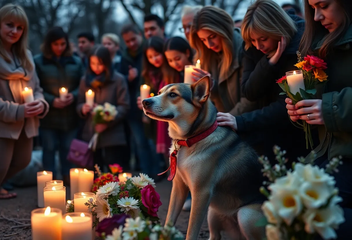 People gathered in a vigil for a dog that was a victim of animal cruelty.