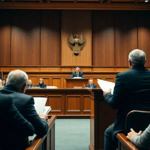 Courtroom during the trial of J.C. Blake Sartor in San Diego.