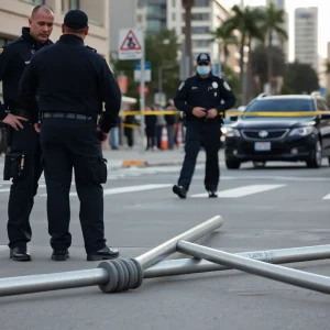 Police scene in downtown San Diego with law enforcement officers