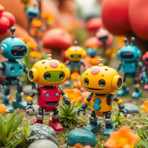 Whimsical robots representing the Dweores brand at San Diego Comic-Con.
