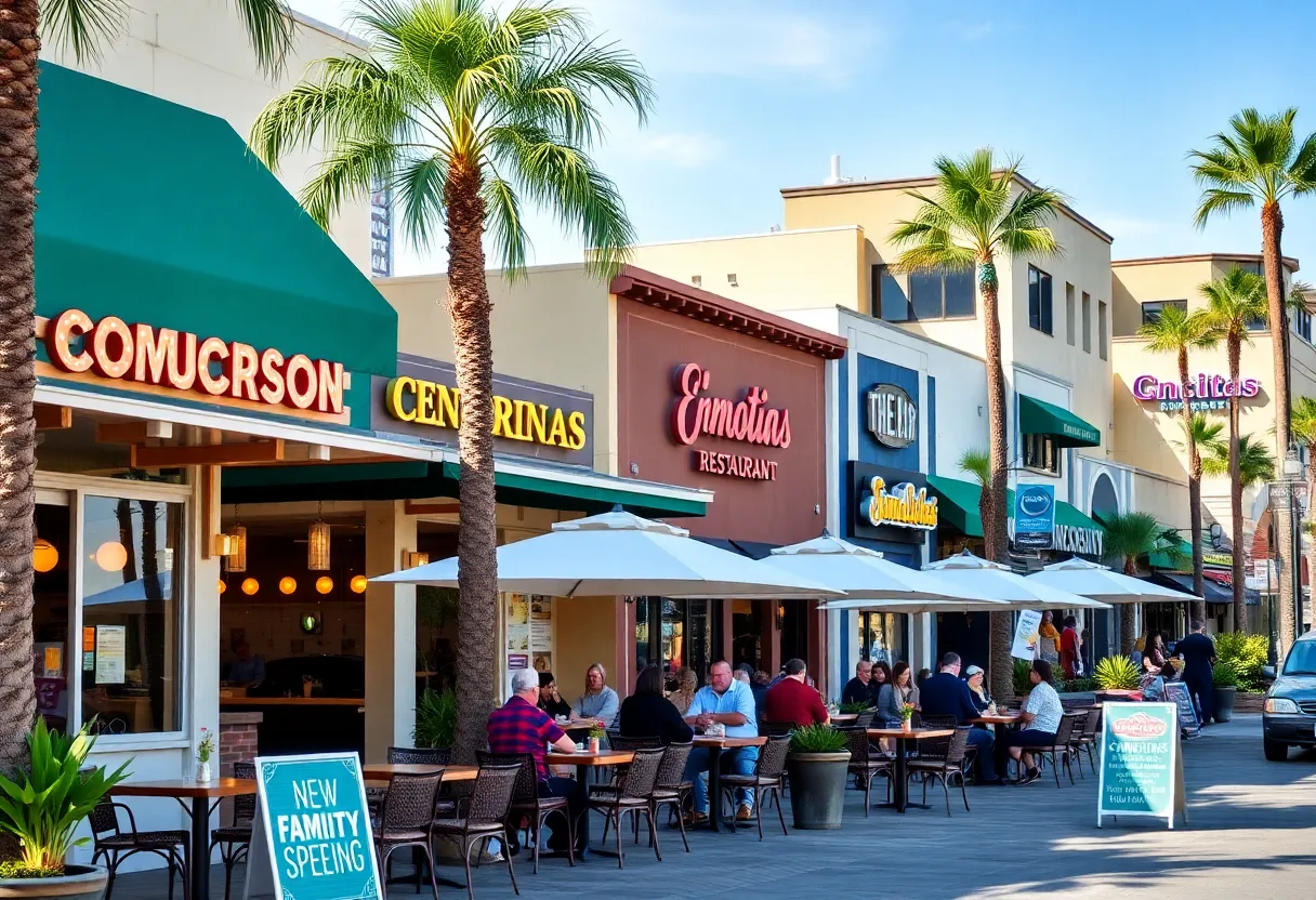 Outdoor dining scene in Encinitas, California