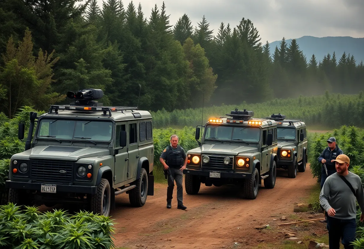 Federal agents conducting a raid at Glass House Farms
