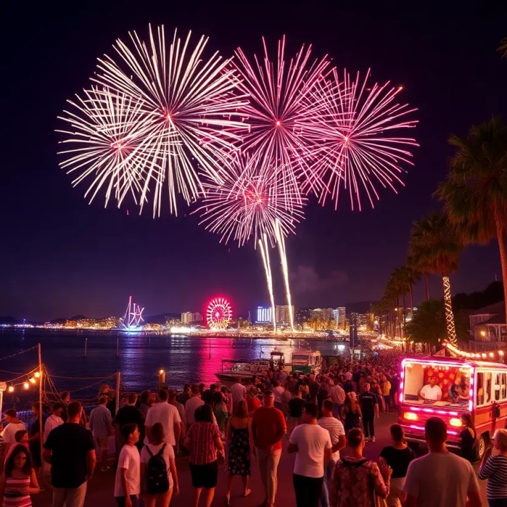 Colorful fireworks display over San Diego Bay during Fourth of July celebrations