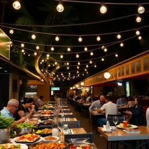 Outdoor late-night dining scene in San Diego