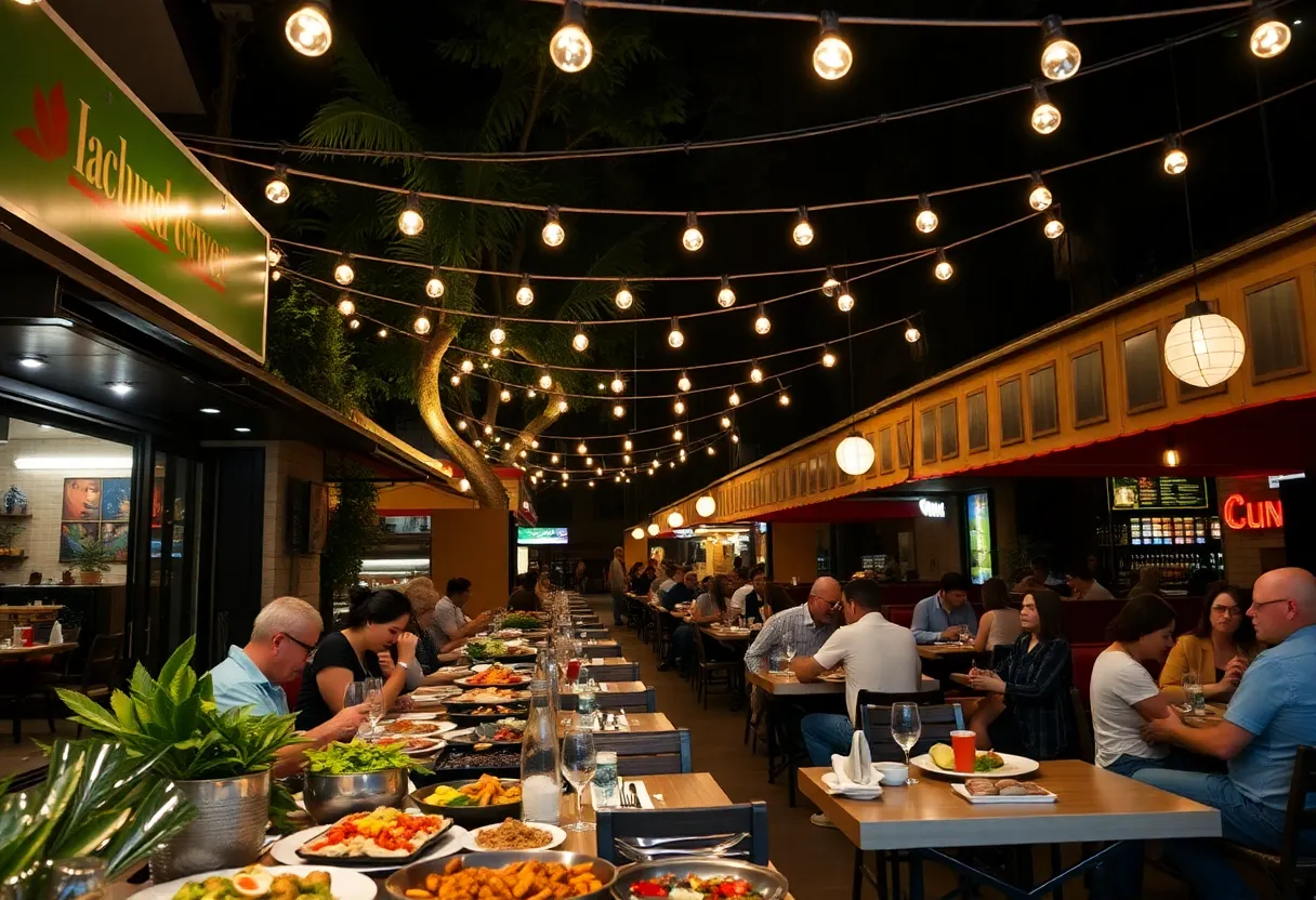 Outdoor late-night dining scene in San Diego