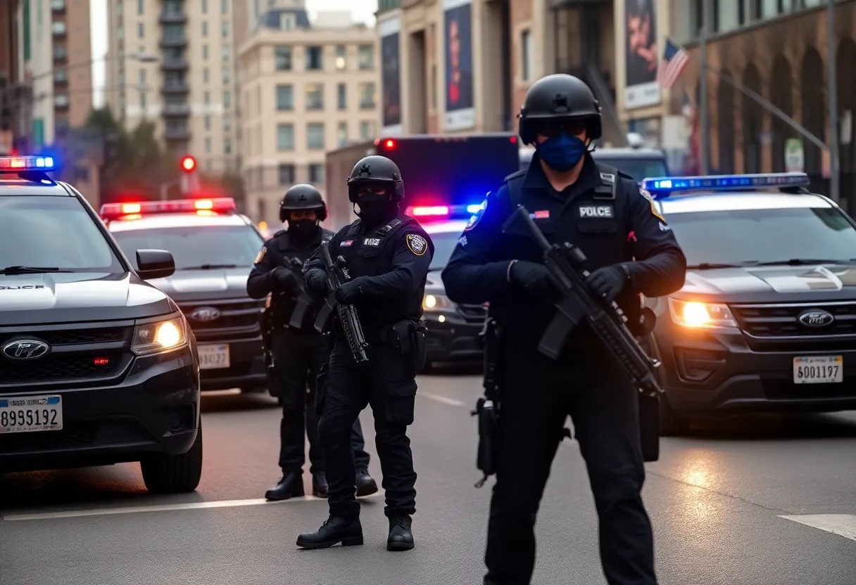 Police officers conducting an operation against organized crime