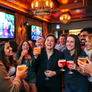 Crowd enjoying a watch party for Love Island USA at a San Diego bar.