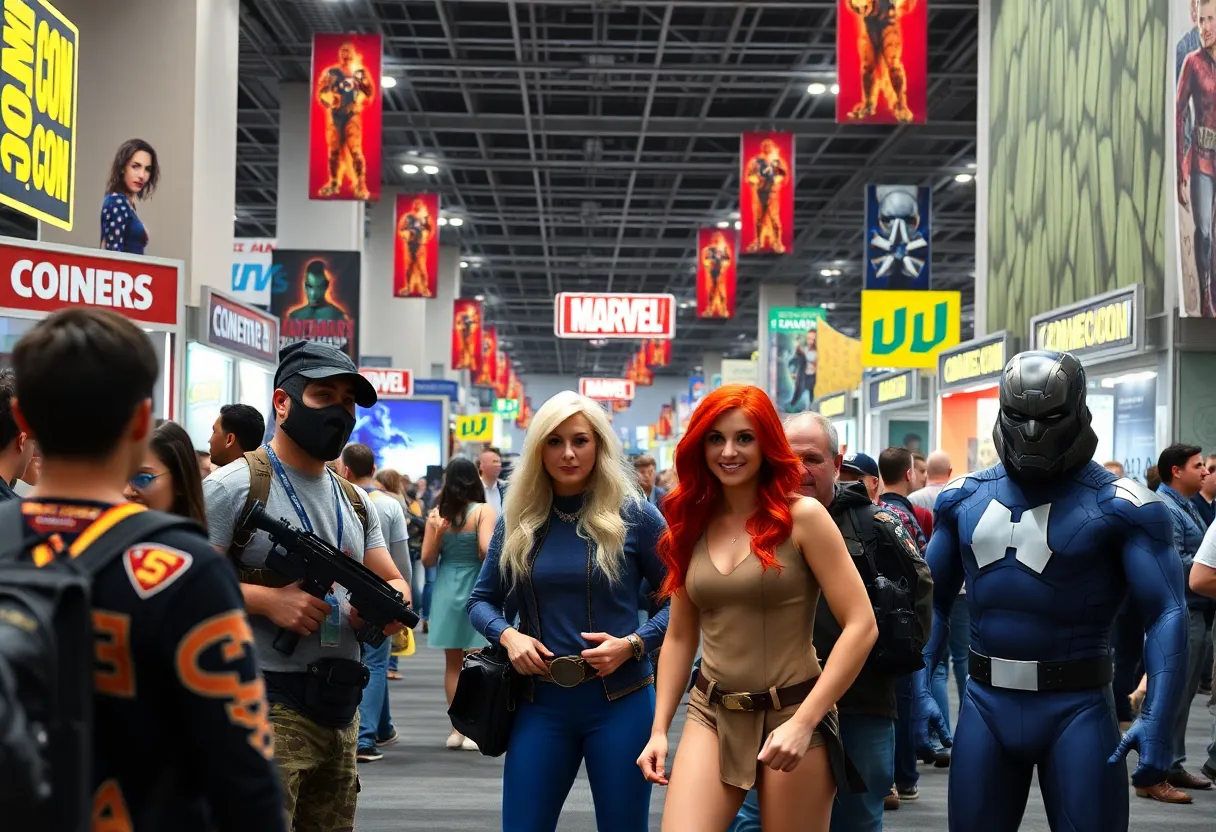 Fans enjoying Marvel's booth at San Diego Comic-Con.