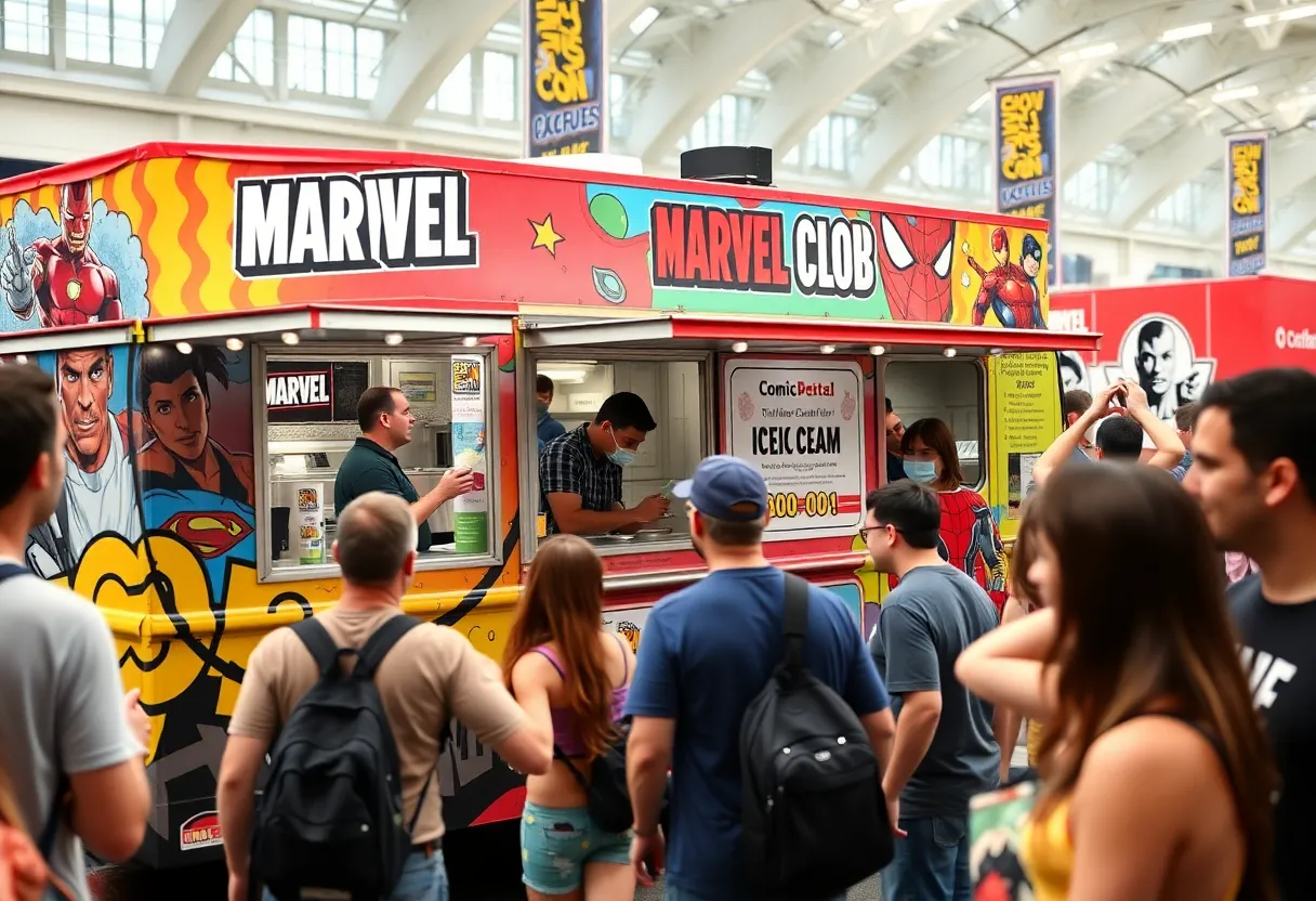 Marvel-themed Treatz Truck providing ice cream at Comic-Con
