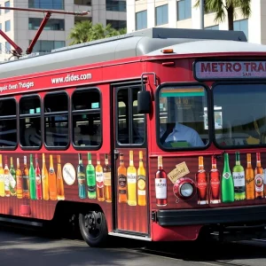 Metro Transit trolley car with alcohol advertisements
