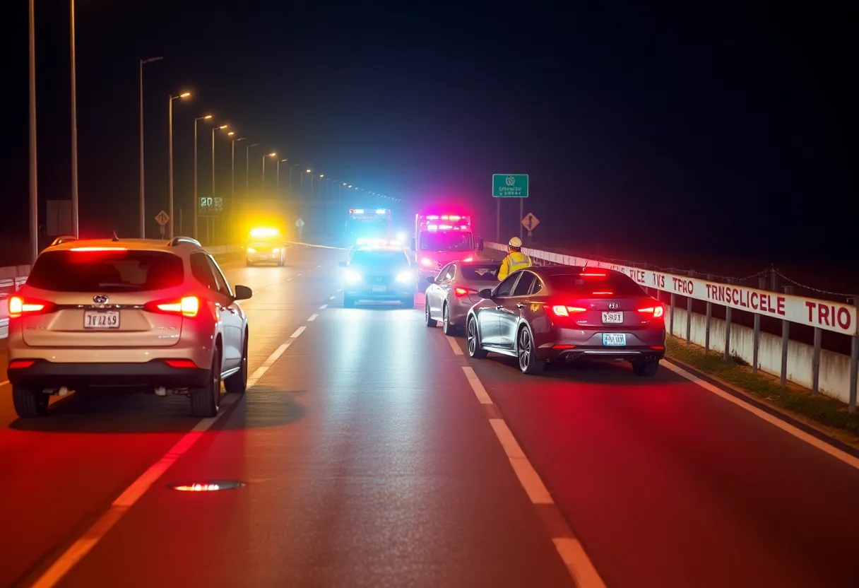 Scene of a multi-vehicle collision on Interstate 805 with emergency responders present.