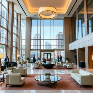Luxurious and modern hotel lobby of Pendry San Diego