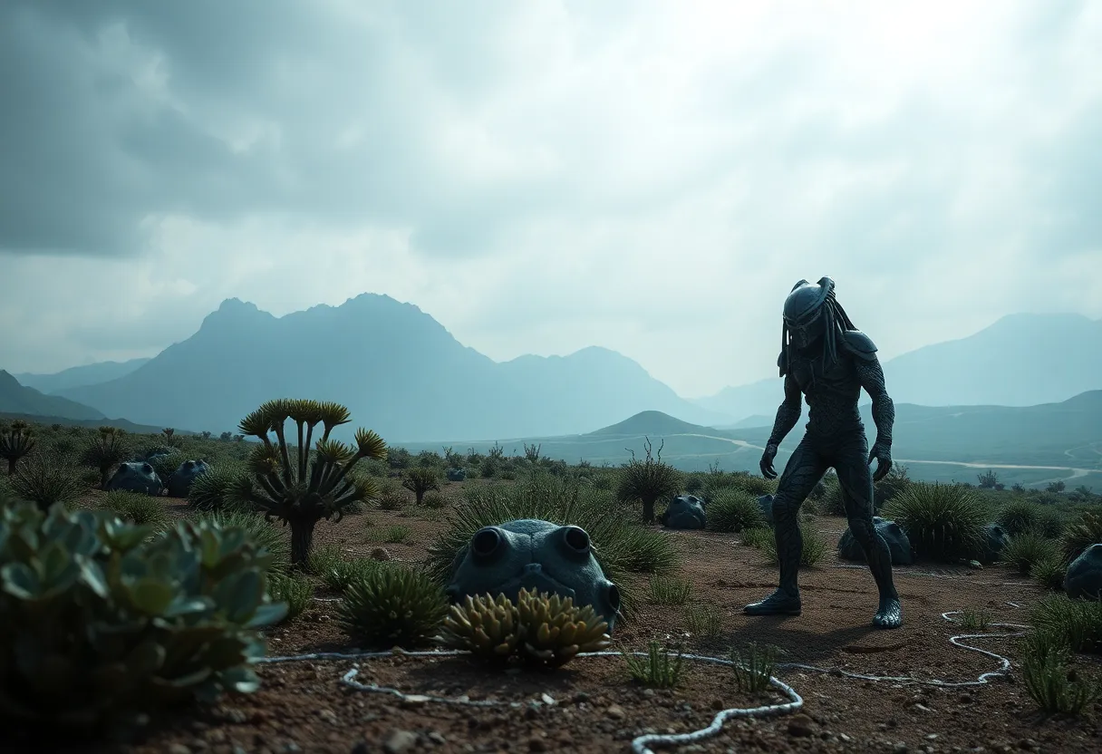 Concept art for Predator: Badlands showcasing an alien landscape