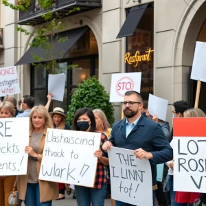 Protests outside a luxury restaurant in San Diego during a political visit