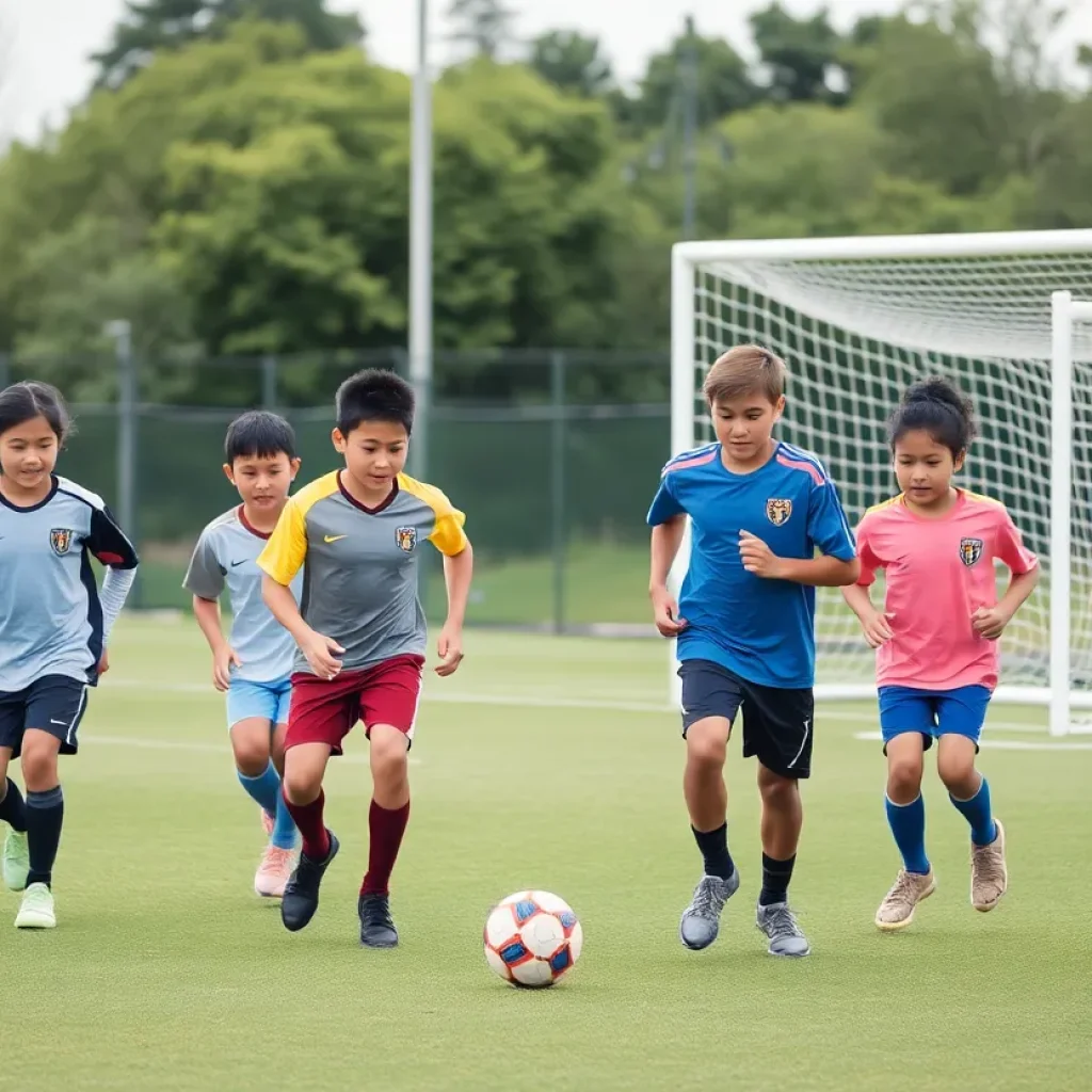 Football practice with young athletes showcasing teamwork and skill