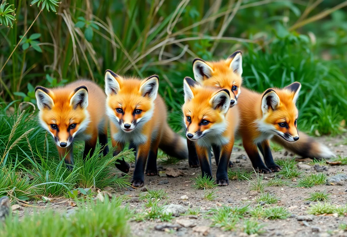 Four rare Russian baby foxes in their new habitat in San Diego County.