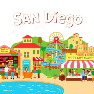 Illustration of San Diego's local attractions showcasing community activities.