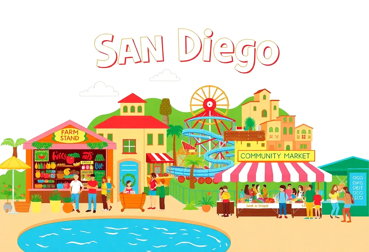 Illustration of San Diego's local attractions showcasing community activities.