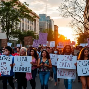 Protesters at the San Diego civil rights rally holding signs