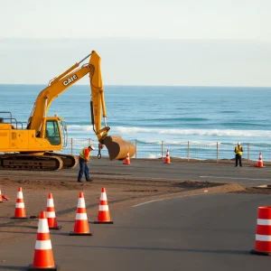 Construction activity at a San Diego beach