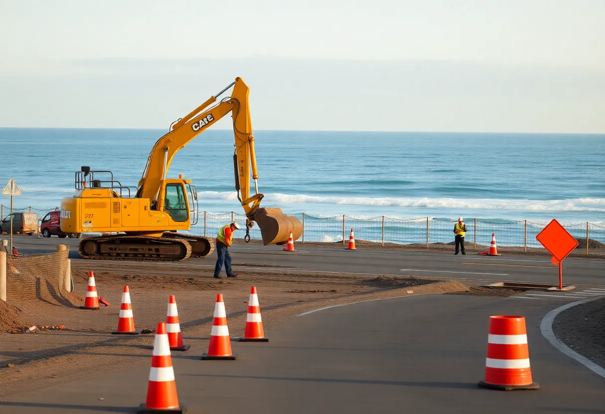 Construction activity at a San Diego beach