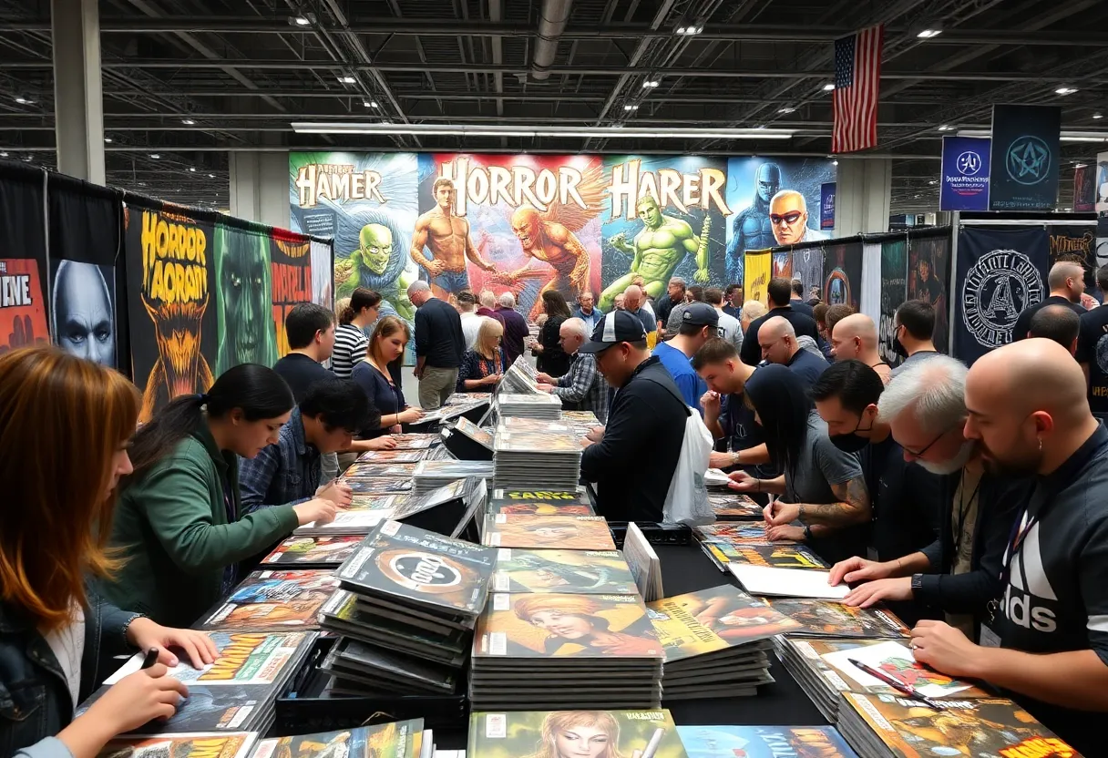 Midnight Factory's booth at San Diego Comic-Con showcasing horror and sci-fi comics