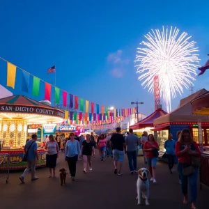 Families enjoying the San Diego County Fair with pets and rides