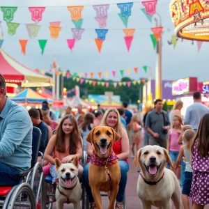 Families enjoying the San Diego County Fair with rides and games