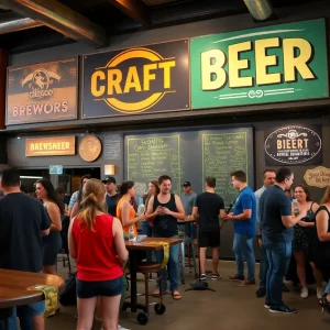 People enjoying craft beer in a lively San Diego brewery