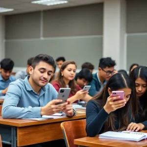 Students in a classroom focused on learning without mobile phones.