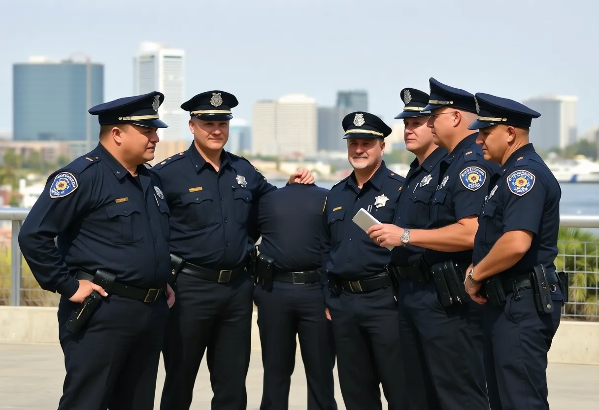 Police officers in San Diego discussing pension enhancements