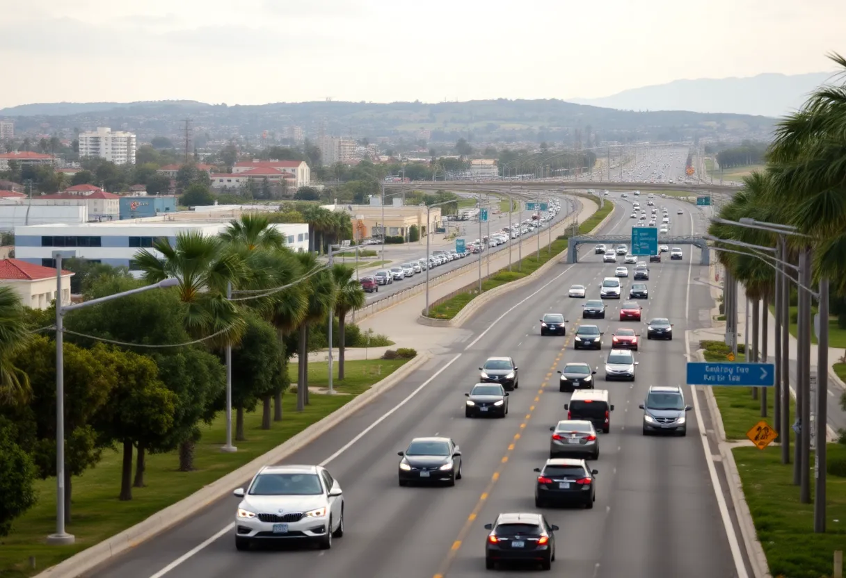 A busy road in San Diego highlighting traffic conditions.