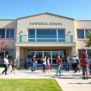 Students and teachers in a San Diego school engaged in learning activities.