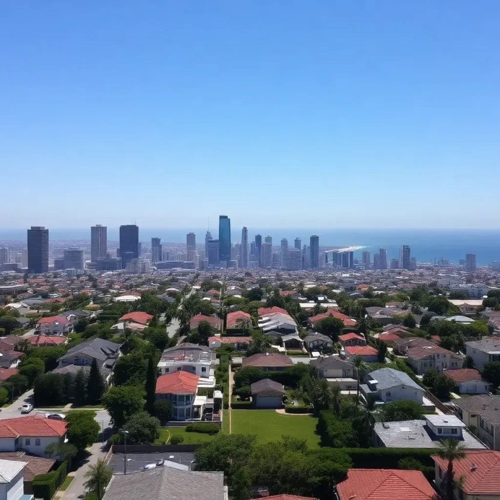 Aerial view of San Diego showing residential areas and skyline.