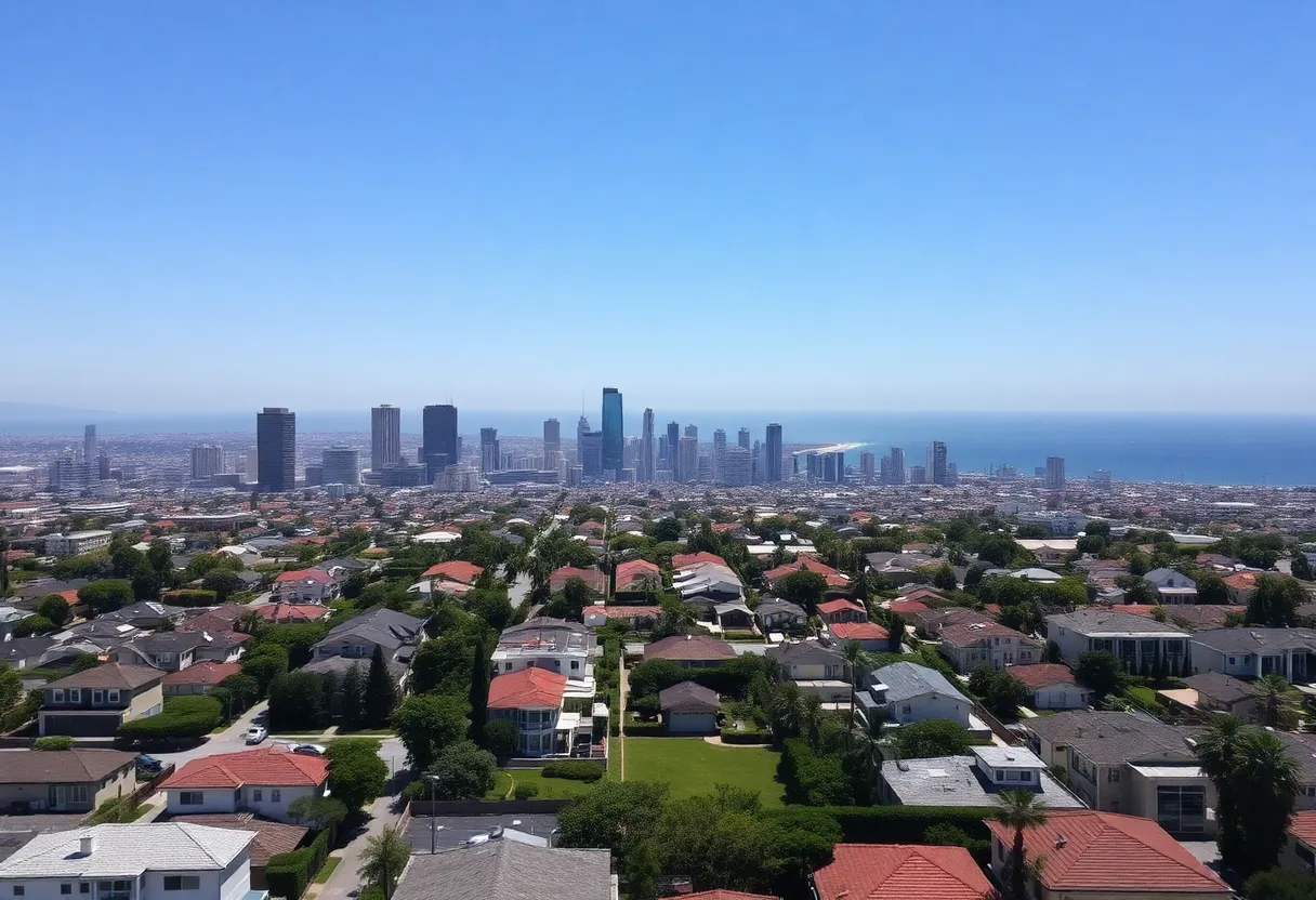 Aerial view of San Diego showing residential areas and skyline.
