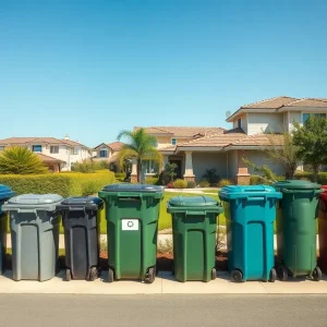 Trash and recycling containers in a San Diego neighborhood