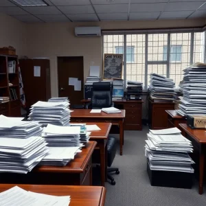 Empty desks in a legal office representing the struggles of the U.S. Attorney's Office in San Diego