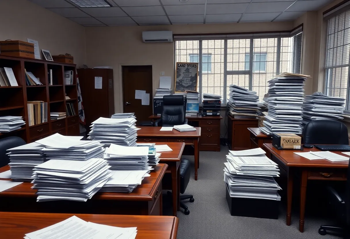 Empty desks in a legal office representing the struggles of the U.S. Attorney's Office in San Diego