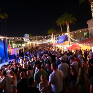 A lively view of San Diego weekend events with families and friends enjoying concerts and activities.