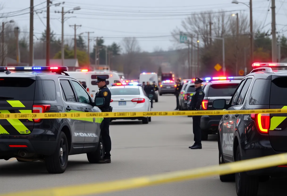 Police vehicles at a standoff scene in Santee