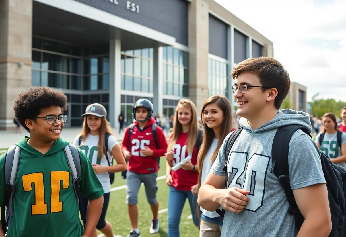 Young football recruits touring the SDSU campus and football facilities