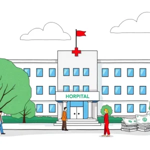 Illustration representing the financial challenges and layoffs at Sharp HealthCare.