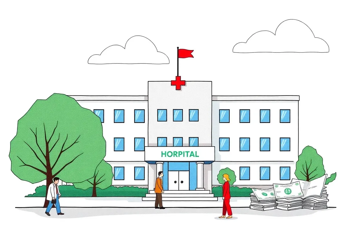 Illustration representing the financial challenges and layoffs at Sharp HealthCare.