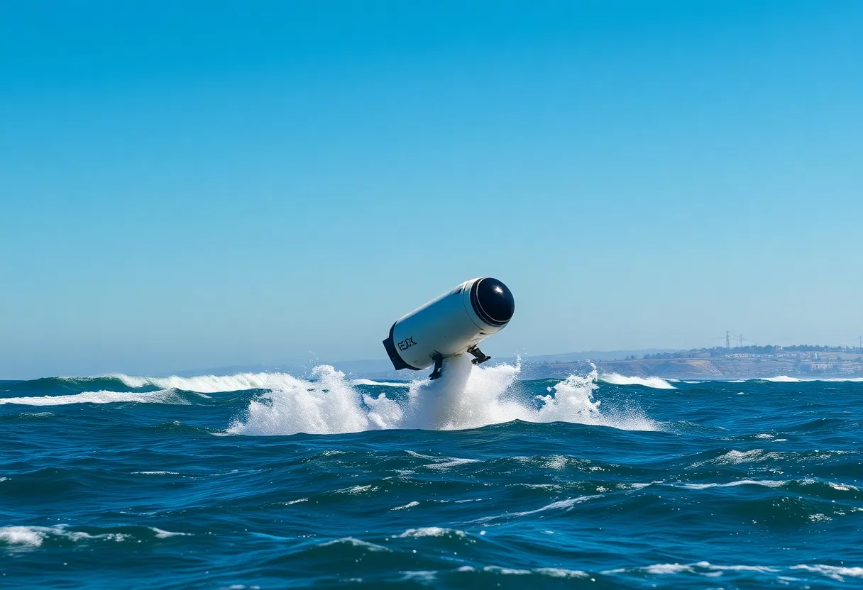 SpaceX Dragon capsule splashing down in the Pacific Ocean near San Diego