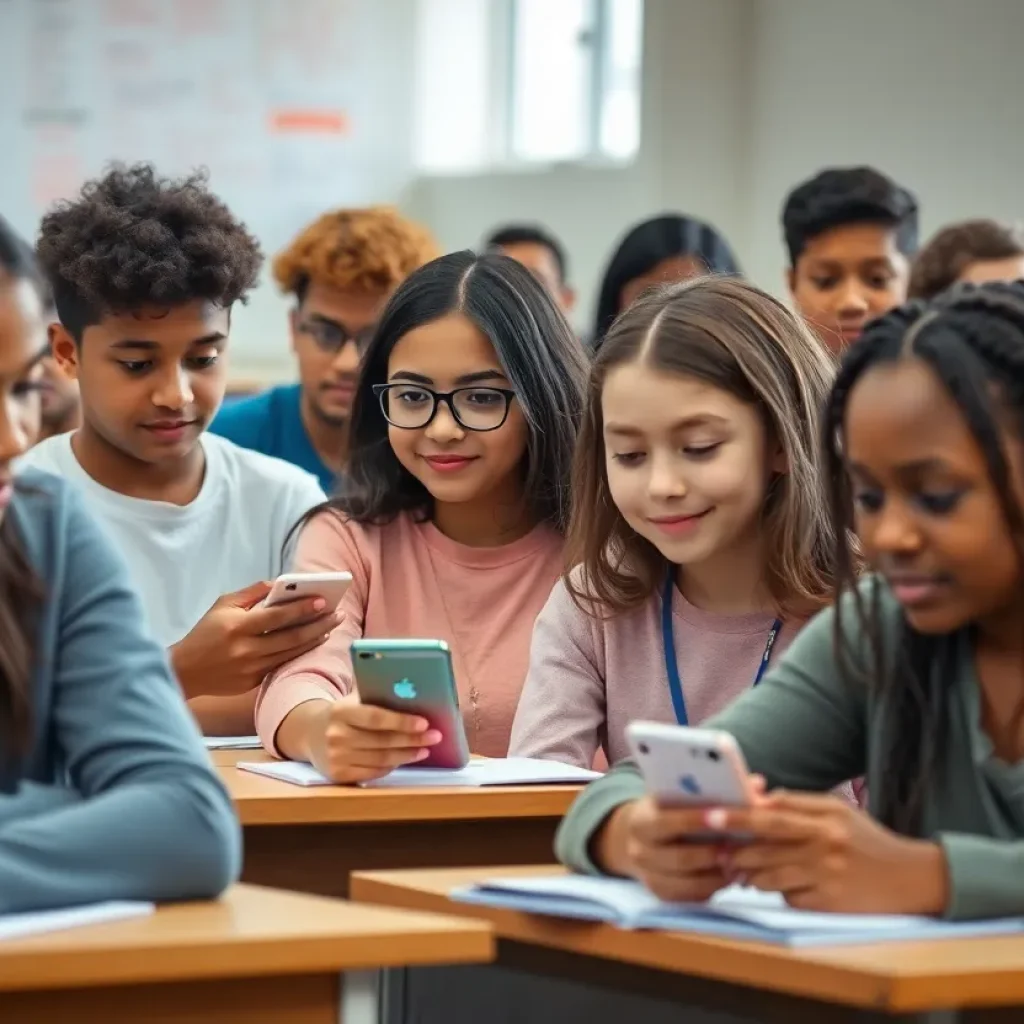 Students learning in a classroom without phones